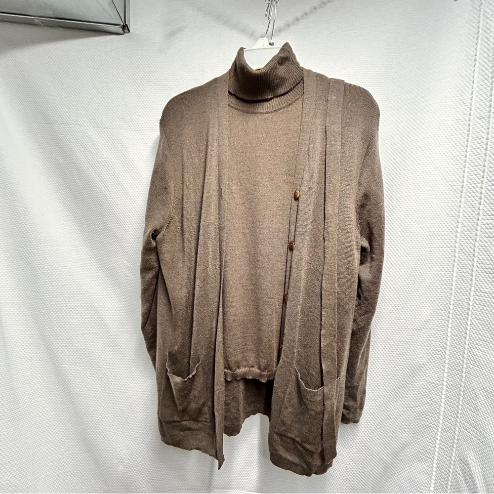 Pendleton Brown Turtleneck Sweater & Matching Cardigan 100% Merion Wool XL